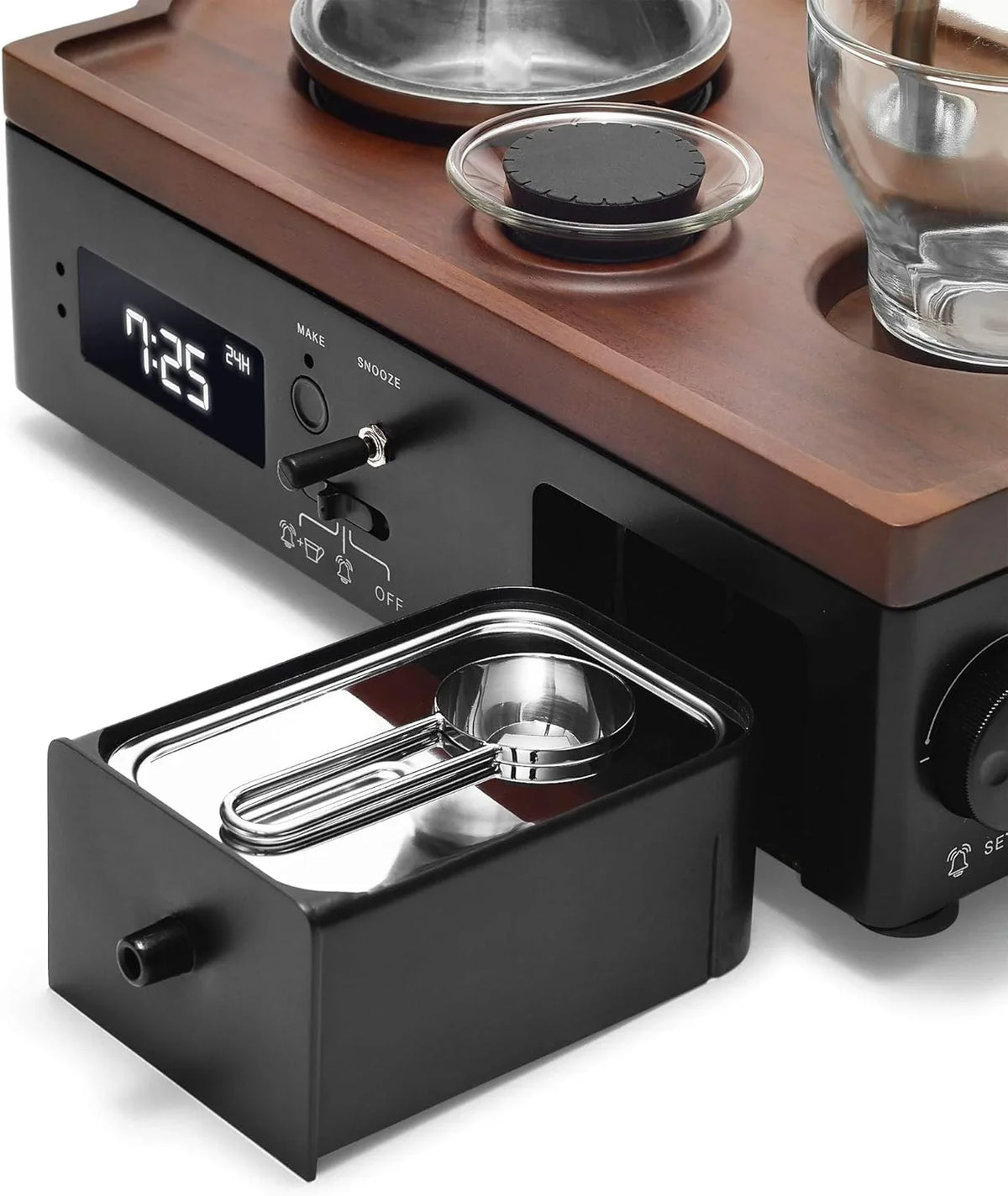 Coffee Alarm Clock Coffee Maker- Black Walnut