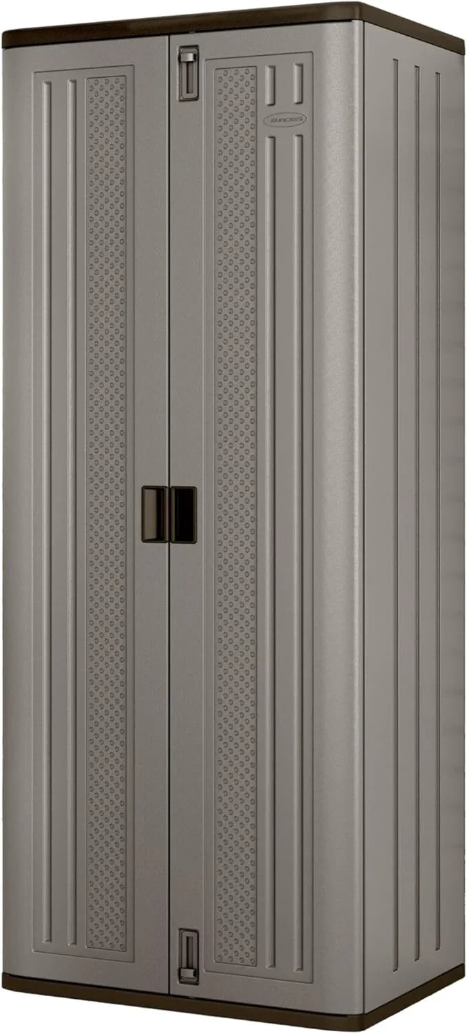72-Inch Platinum Resin Storage Cabinet with Durable Double-Wall Construction, and Metal-Reinforced Shelves for Basement, Utility Room and Garage Storage, Platinum, Made in the USA