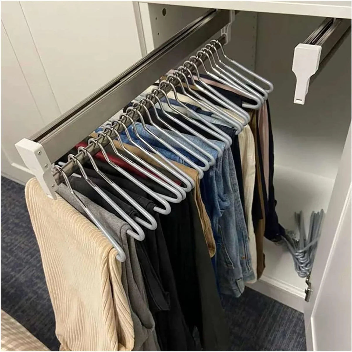 Floor-Standing Solid Wood Rotating Coat Rack,Adjustable Steel Clothes Rail - Extendable 30-80cm Garment Organizer for Closet Storage, Heavy-Duty 25kg Load Capacity, Space-Saving Hanger Rack
