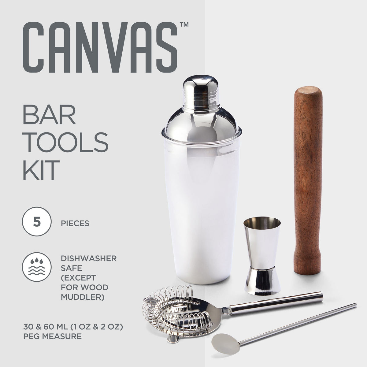 CANVAS Stainless Steel Cocktail Making Set, 5-pc