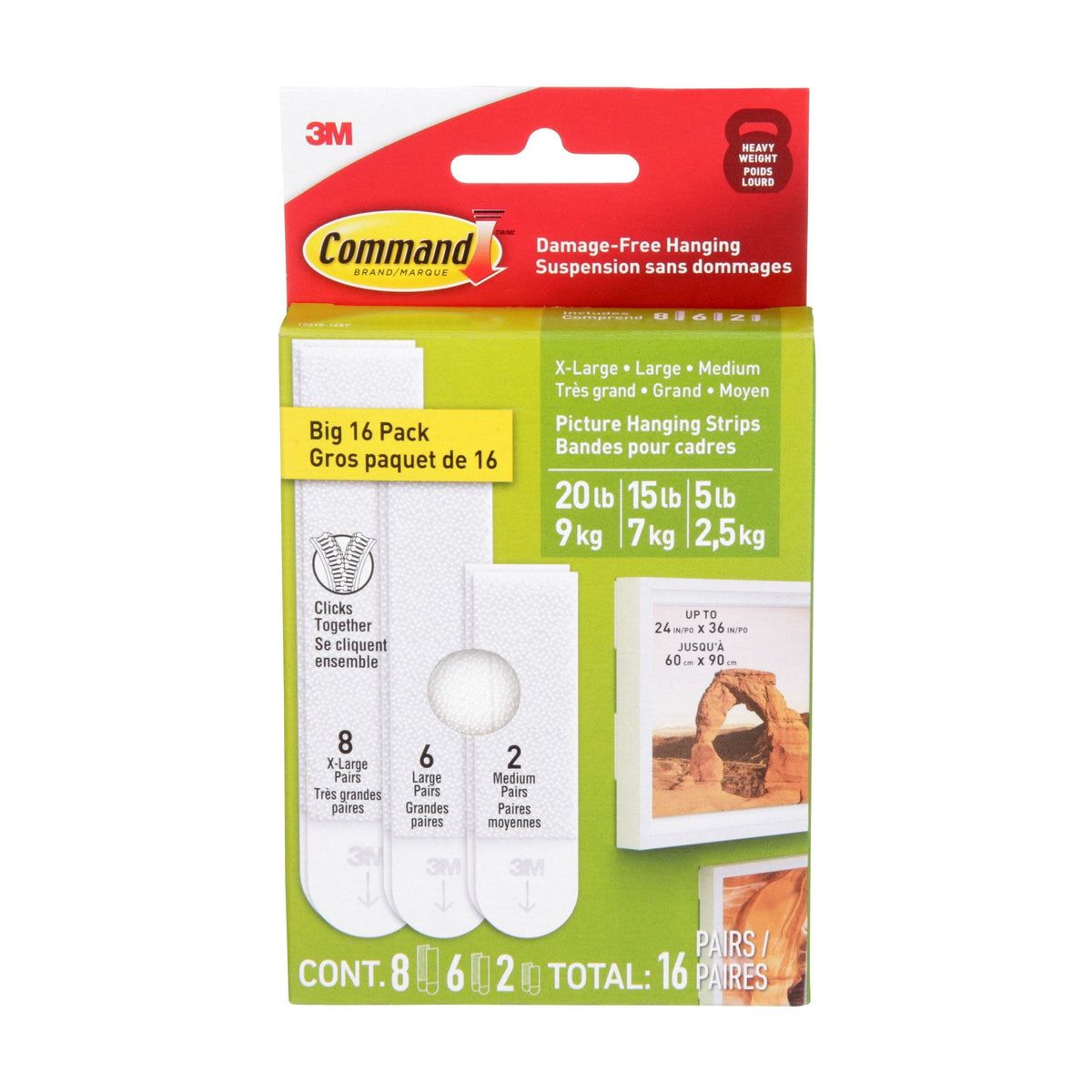 Command White Picture Hanging Strip Mixed Pack, 17218-16EF | 16 Pairs