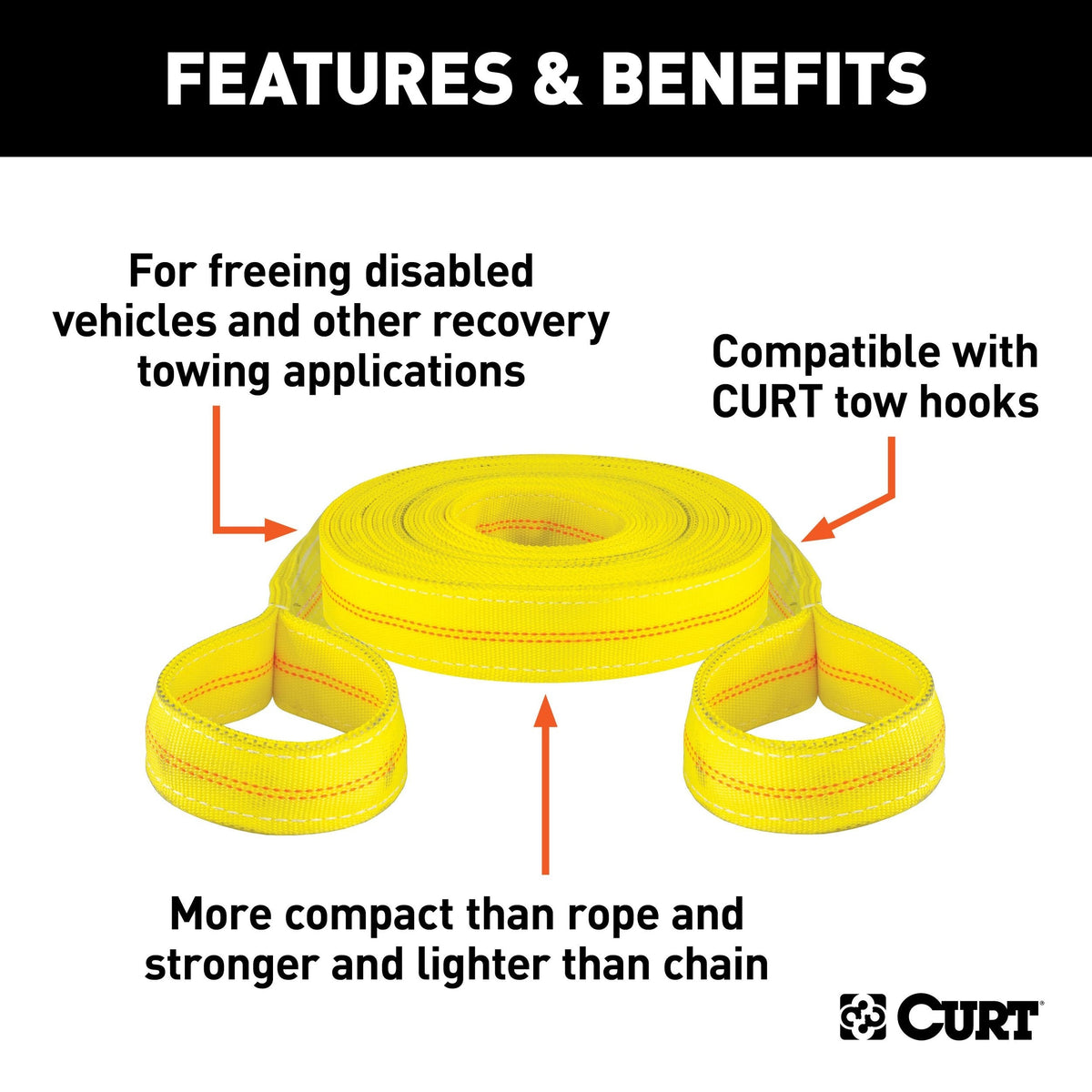 CURT 83066 2-in x 30-ft Tow Strap (9,000-lb, GVW)