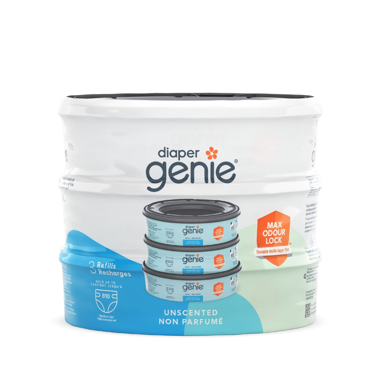Diaper Genie Round Long-Lasting Refills, Unscented, 3-pk