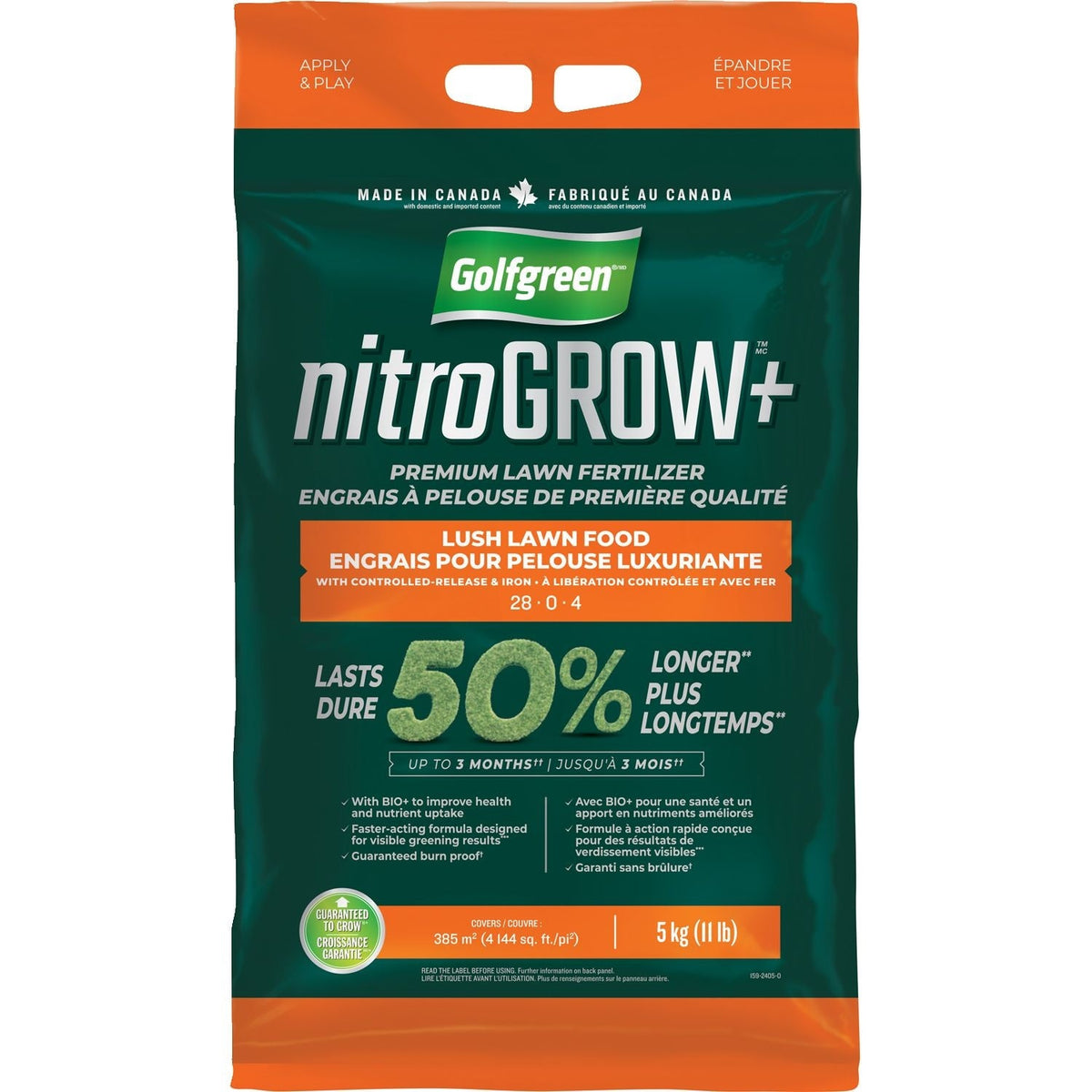 Golfgreen Nitrogrow+ Premium Nitrogen Enriched Lush Lawn Fertilizer, 28-0-4, 5-kg