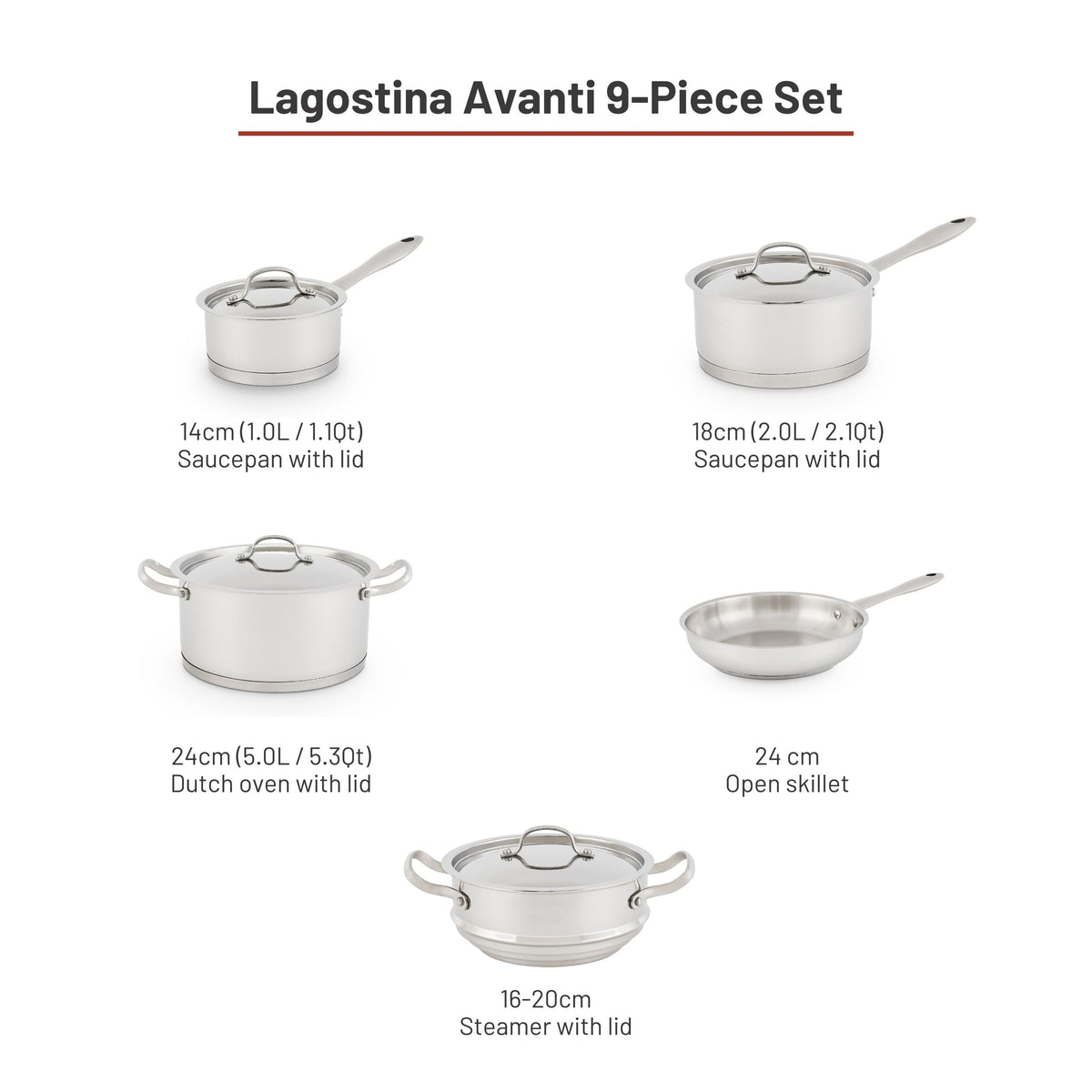 Lagostina Avanti Stainless Steel Cookware Set, 9-pc