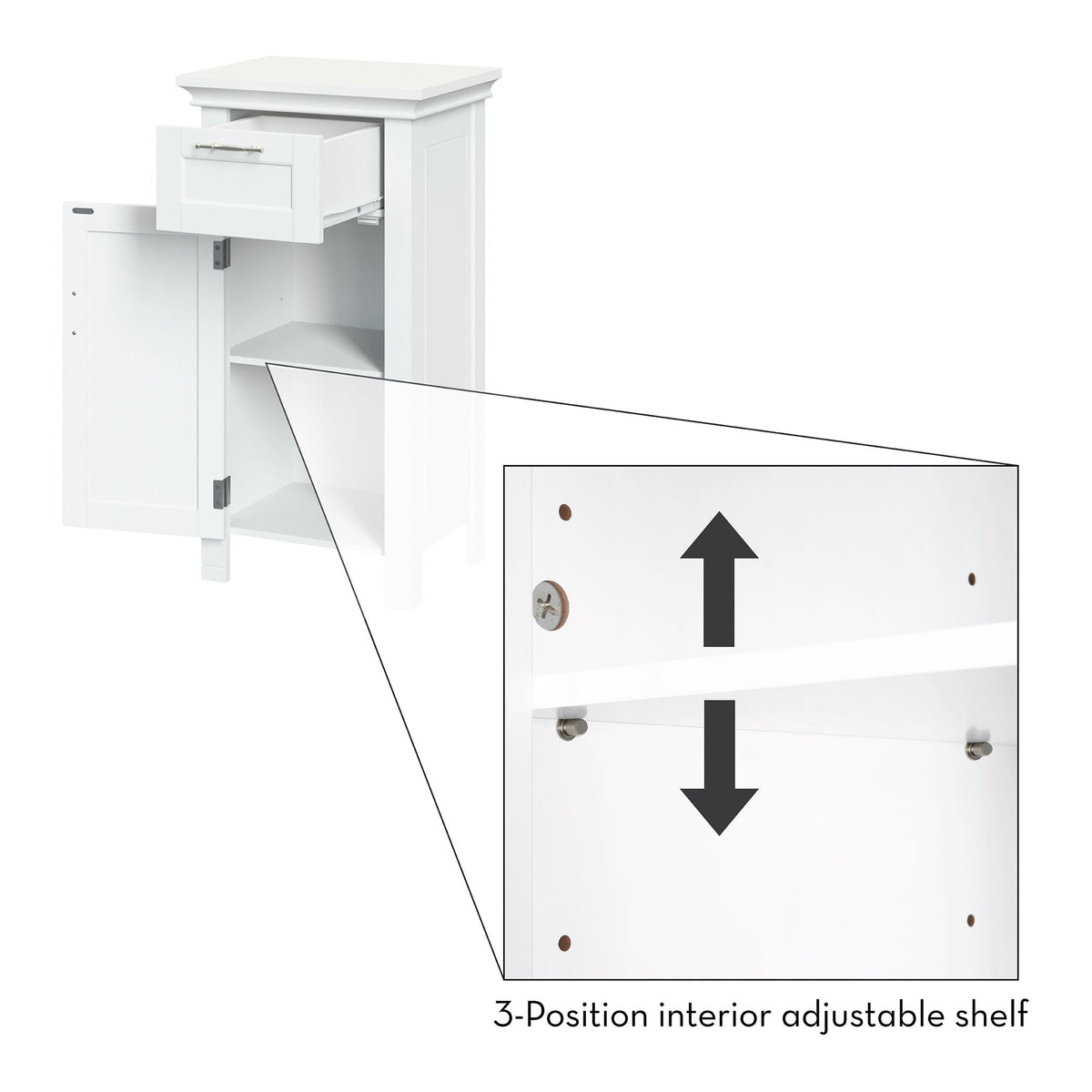 RiverRidge Home Somerset Single Door Bathroom & Laundry Storage Cabinet with Drawer & Adjustable Shelf, White