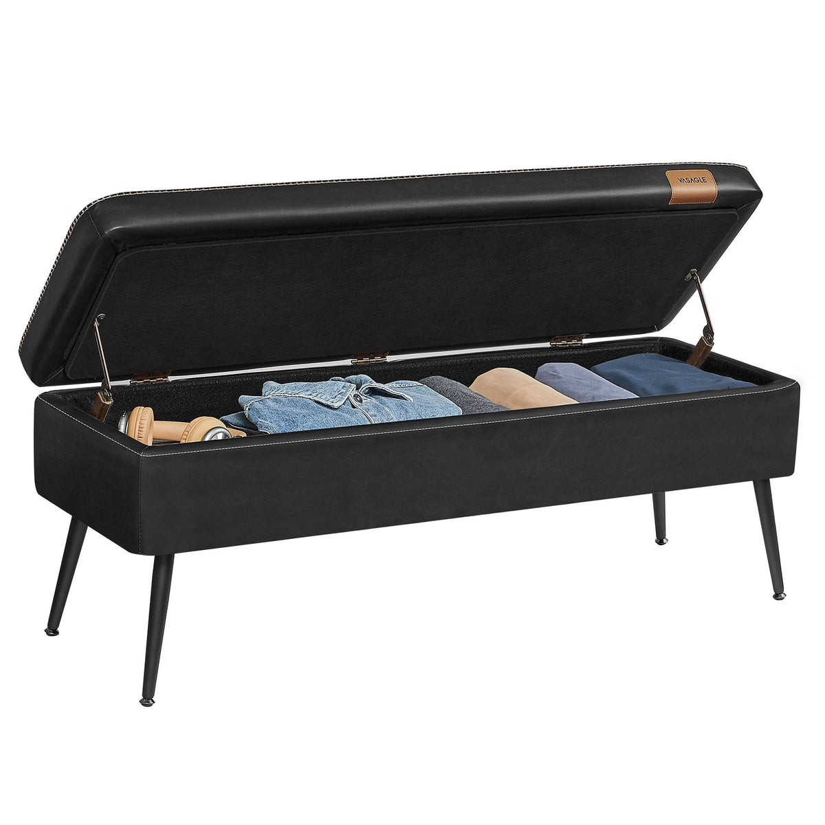 Songmics Home Mid-Century Ink Black Ottoman Storage Bench