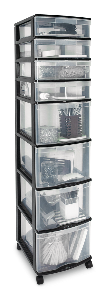 type A Clear Black Frame 8-Drawer Storage Tower/Cart with Wheels, 46-in