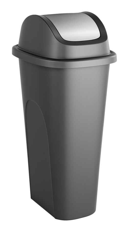 type A Plastic Rectangular Swing Lid Garbage Can, Black/Grey, 42-L