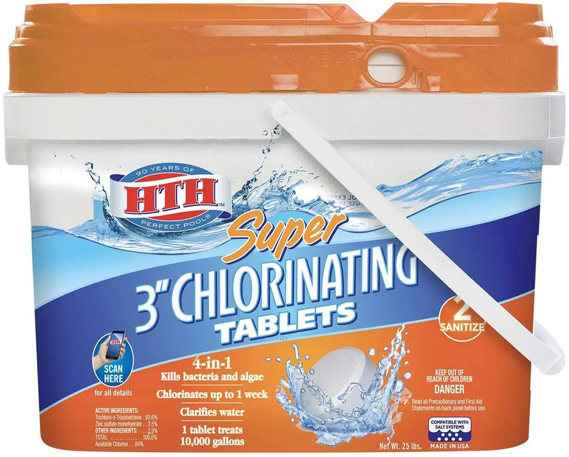 HTH 42034 Super 3-inch Chlorinating Tablets for Swimming Pools, 25 lbs I1