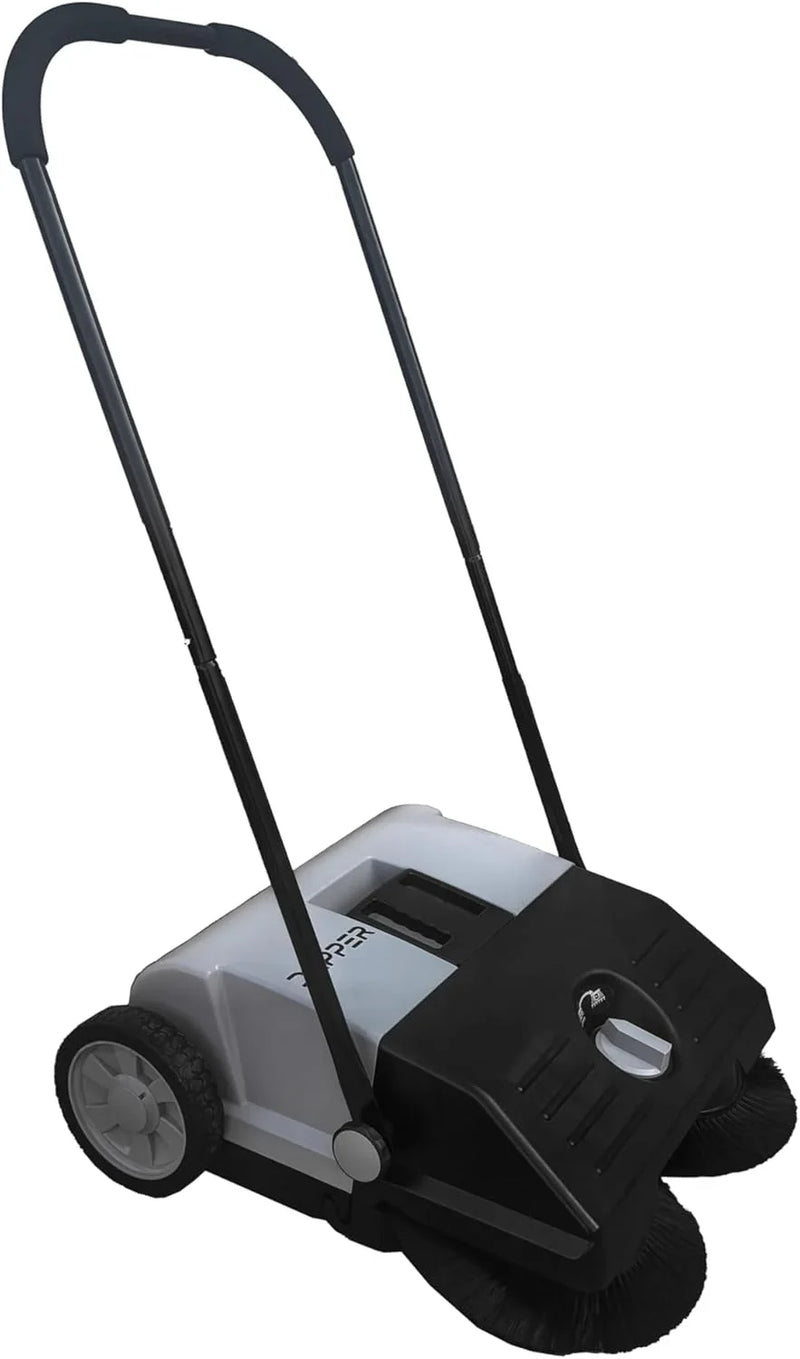 Walk-Behind Outdoor Hand Push Floor Sweeper - 5.25 Gallon Capacity - 25.5" Sweeping Width - Sweeps up to 27,900 ft² / Hour, Grey W2