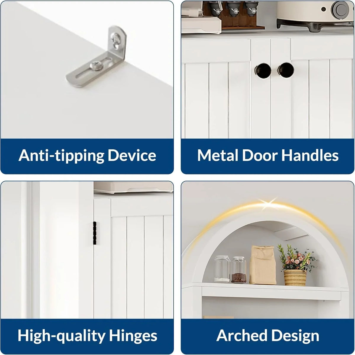 72'' Tall Farmhouse Bookcase, 5 Tier Arched Bookshelf with Double Doors & Adjustable Shelf, Display Storage Shelves, for Bedroom, Living Room, Home Office
