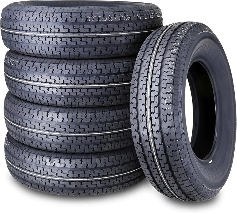 set of 4 Heavy Duty Trailer Tires ST205/75R15 205 75 15 10-Ply Load Range E Steel Belted Radial w/Scuff Guard C2