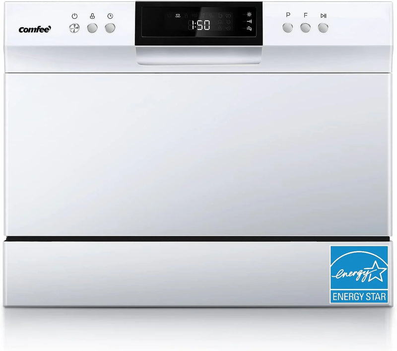 Countertop Dishwasher, Energy Star Portable Dishwasher, 6 Place Settings & 8 Washing Programs, Speed, Baby-Care, ECO& Glass, Dish Washer for Dorm, RV& Apartment, Black Q6