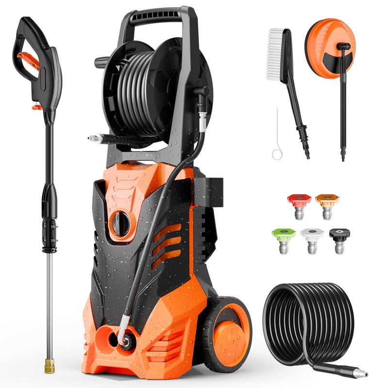 Electric Pressure Washer, 3800PSI 2.6 GPM Power Washer Machine with Hose Reel,4 Quick Connect Nozzles, Foam Cannon, for Cars, Patios, and Floor... Q4