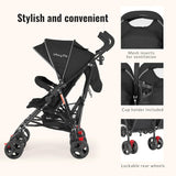 Twin Umbrella Stroller in Black, Lightweight Double Stroller for Infant & Toddler, Compact Easy Fold, Large Storage Basket, Large and Adjustable Canopy