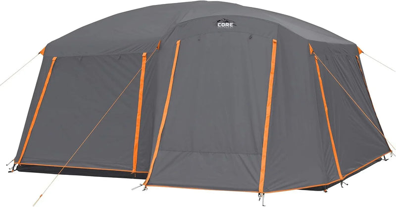 CORE Straight Wall Cabin Tents | 10 Person / 11 Person / 12 Person Large Multi Room Family Tents for Car Camping & Outdoor Adventures D1