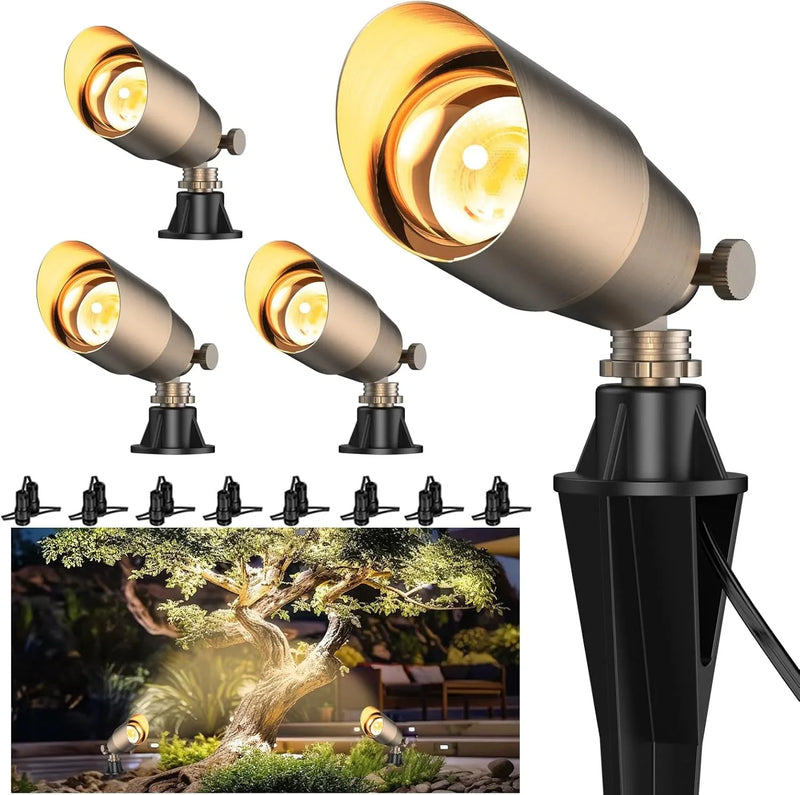 Solid Brass Outdoor Uplights & Accent Light Fixtures, Heavy Duty 12V Low Voltage LED Landscape Lighting Bronze, Wired Spotlights for Garden,Lawn,Patio and Yard Without LED Bulb (12 Pack) F3