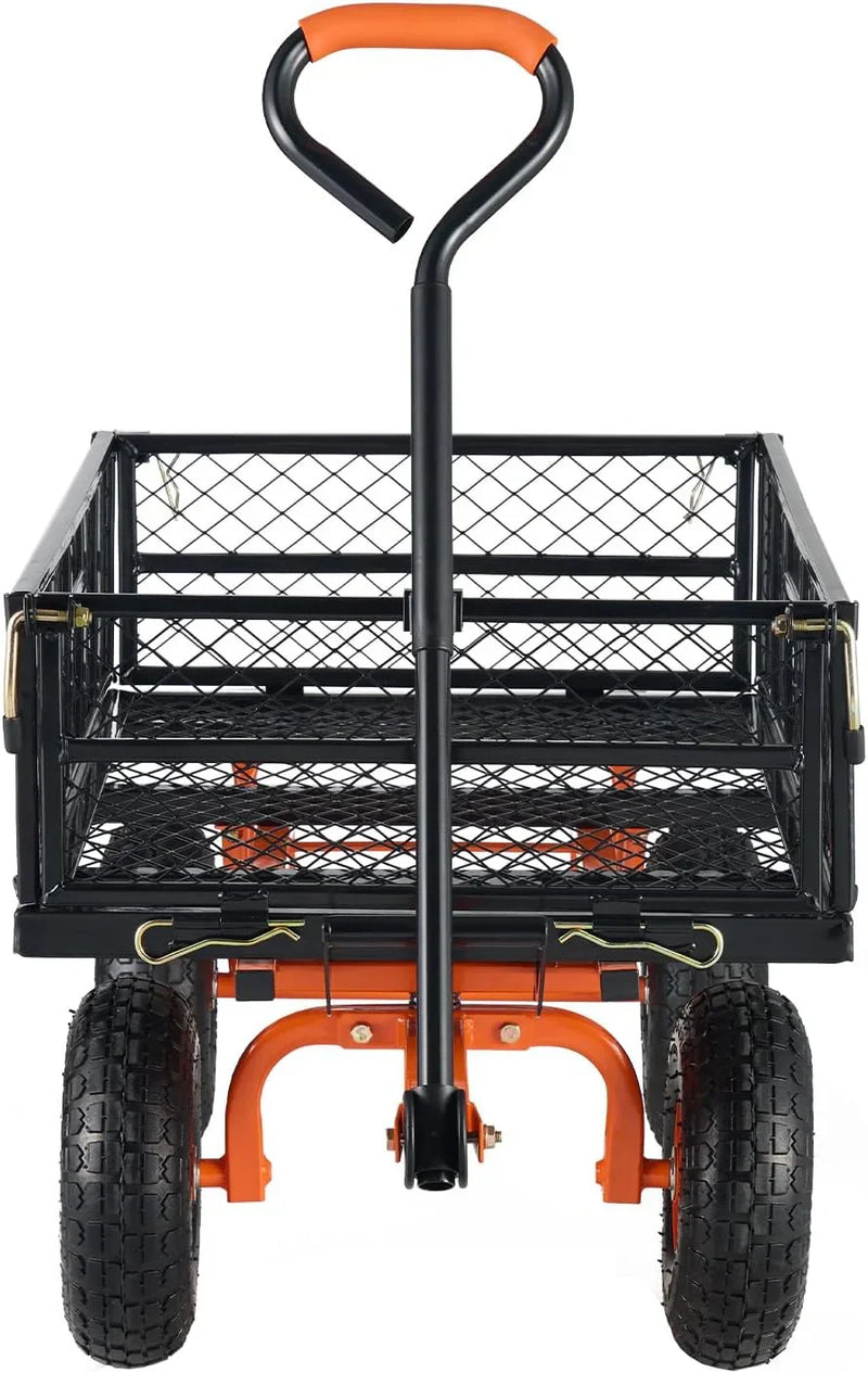 Garden Dump Cart, Heavy Duty Garden Wagon Yard Dump Wagon with Removable Sides, Convert to Flatbed, Utility Liner, 10in All Terrain Wheels O8