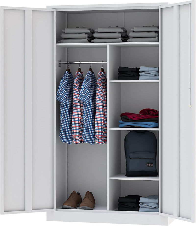 Metal Storage Cabinets Locker with Lock Door, 72'' Clothing Coat Steel Storage Freestanding Wardrobe for Office, Home, School, Employee,Gym,Fire Department (1PC-Black) F5