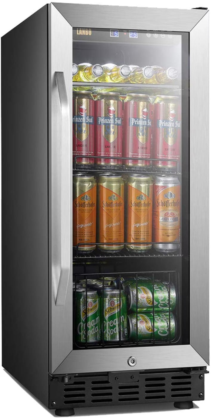 Lanbo 76 Cans Under Counter Compressor Beverage Cooler Refrigerator, 15 inch Width A8