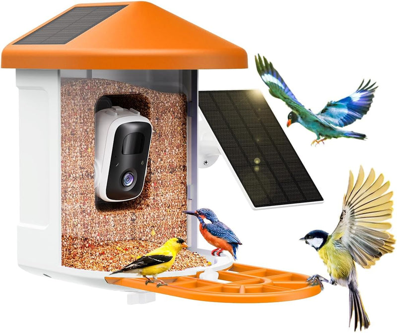Bird Feeder with Camera with AI Identify Birds Species Solar Panel, Smart Bird House with Cam, 2K Live View, Instant Arrival Alerts W2