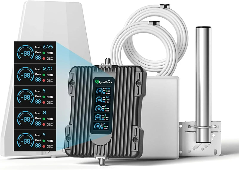 A home-use mobile phone signal booster with a liquid crystal display, a five-band mobile phone signal booster, with a coverage area of up to 5000 square feet. X4