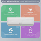 Costway 18000 BTU Mini Split Air Conditioner Heater 19 SEER2 1250 Sq. Ft Coverage