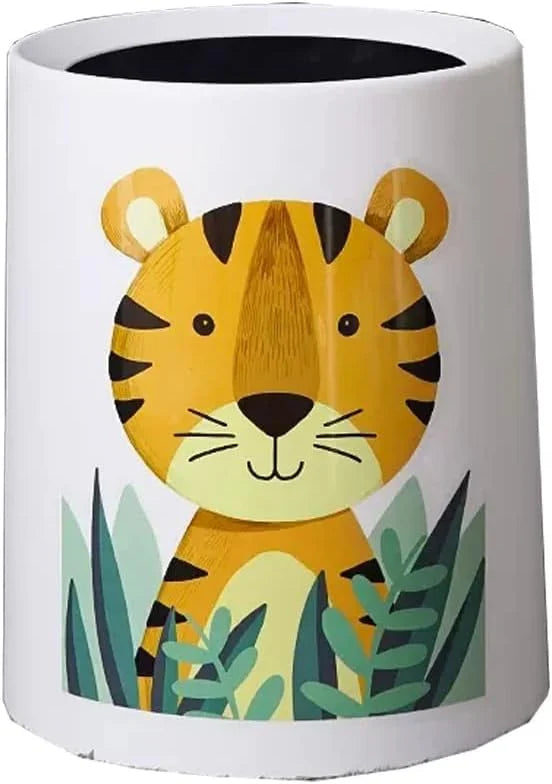 Trash Can No Lid Cute Kitchen Living Room Children's Room Bedroom Office Garbage Can Large Waste Paper Basket Toilet (Color : Tiger) U7