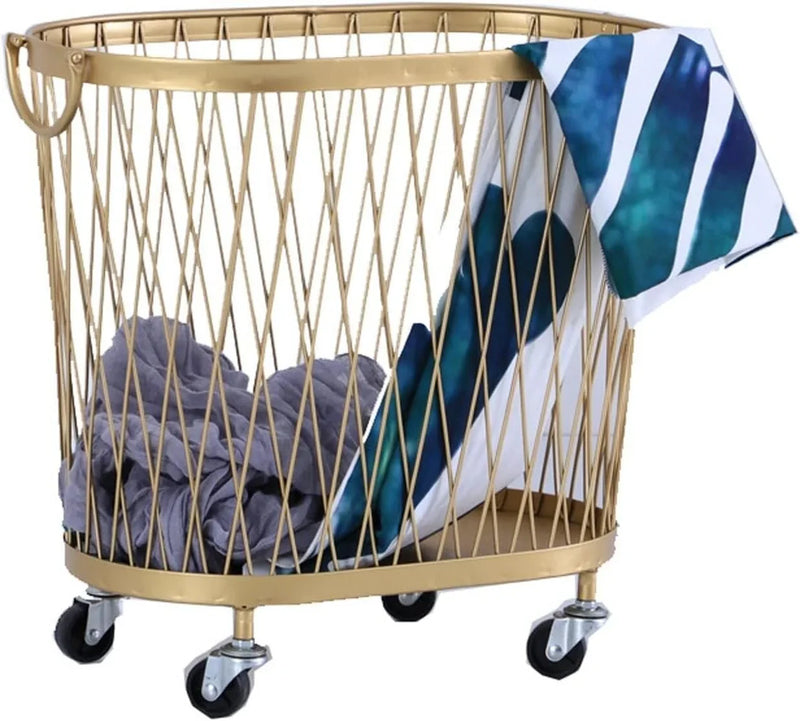 Laundry Hamper with Wheels, Round Mesh Metal Rolling Basket, Iron for Bathroom, Bedroom, Room, Toy & Clothes Storage - 45 * 42.5cm U8