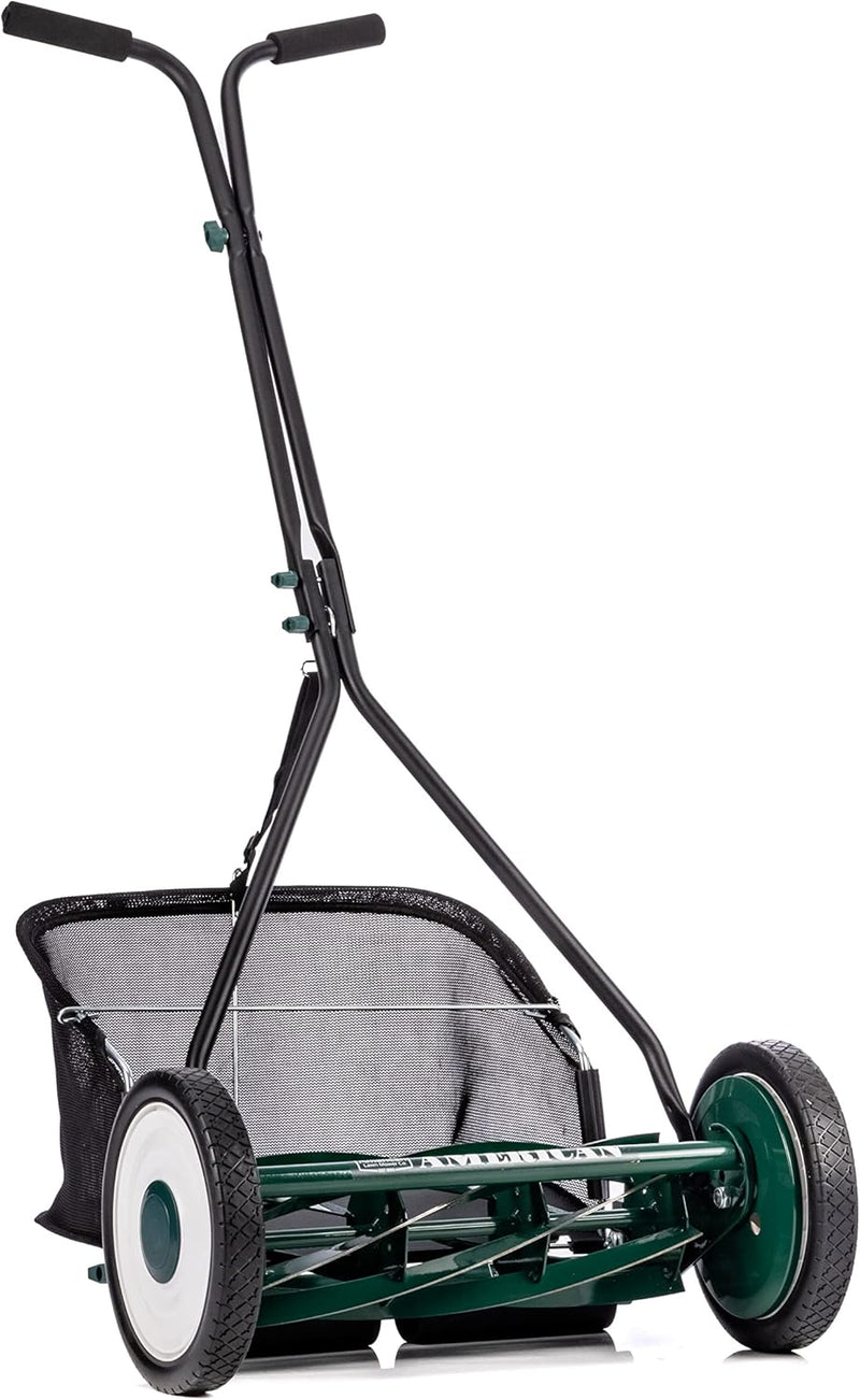 Mower Company 1725-16GC 16-inch 7-blade reel mower with grass debris collection device, designed specifically for lawns, green model N5