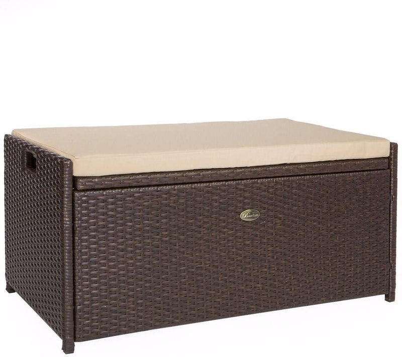 Barton Outdoor Storage Bench Rattan Style Deck Box Wicker Patio Furniture Water Resistance w/Seat Cushion, 60-Gallon, Brown X2