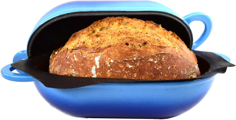 Super Simple Craft Bread Set. Cast iron Dutch oven [compact 2-bowl capacity] and perforated non-stick silicone liner. Y0