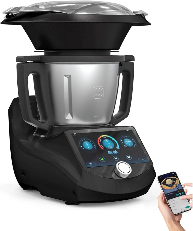 Smart Food Processor UltraCook All-in-One Auto Cooking Machine,3.5L Capacity,600 Online Recipes, Built-in Scale, 7 inch TFT Screen, Self-Cleaning, Multifunctional Kitchen Appliance (CR-7-Black) U7