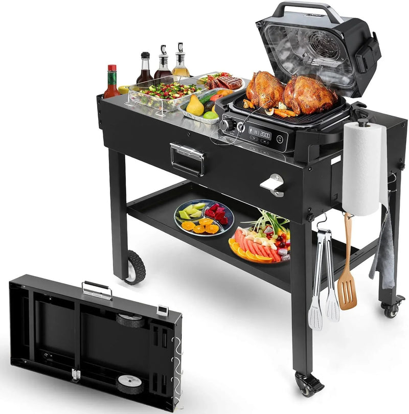 Foldable barbecue table cart, black stone portable frying pan, Weber, Onni pizza oven - Portable outdoor barbecue preparation table, equipped with a bag, very suitable for camping and tailgate events. E8