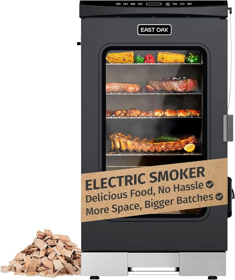 30" Electric Smoker, Outdoor Smoker with Glass Door & Meat Thermometer, 725 Sq Inch Large Capacity, 4 Detachable Racks for Backyard BBQ, Party, Outdoor Cooking Night Blue A4