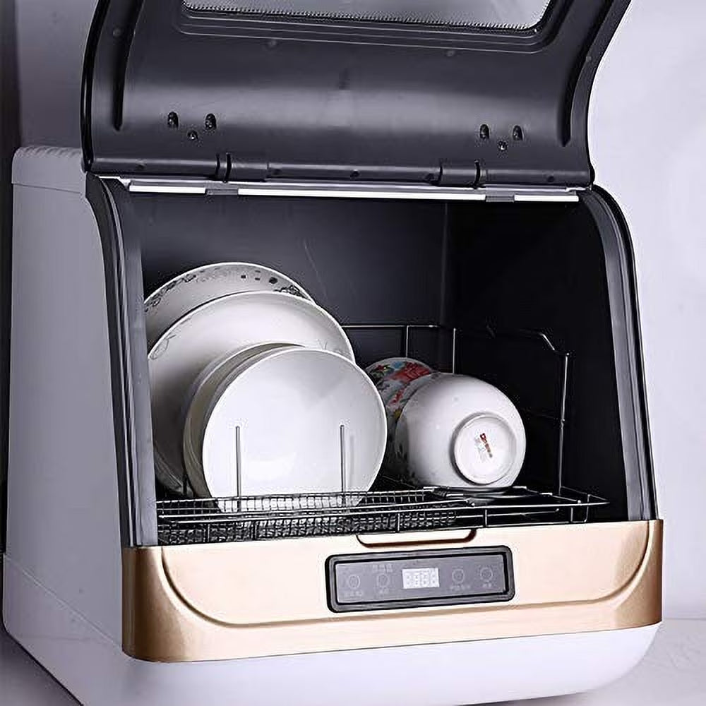 Countertop Dishwasher Kitchen Mini Portable Dish Bowl Washer Tabletop Automatic Dishwasher Deep Cleaning for Home, Apartment, RV (White Black)
