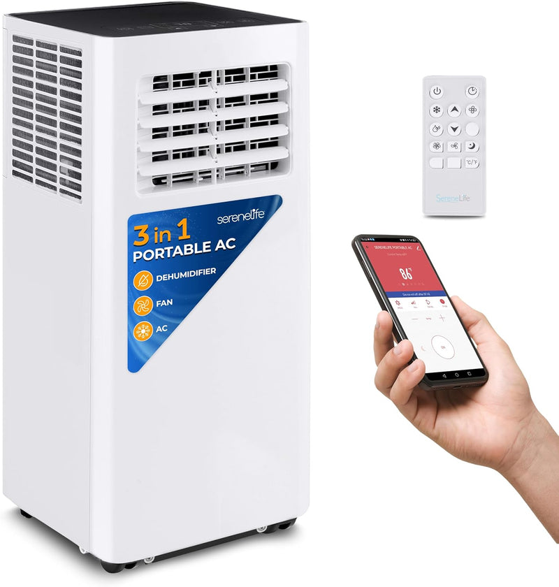 Portable Air Conditioner– 8,000 BTU 3-in-1 AC Unit with Cooling, Dehumidifier & Fan –w/ Remote Control, Window Mount Kit, Wheels, Quiet Operation for Rooms up to 300 sq ft W6