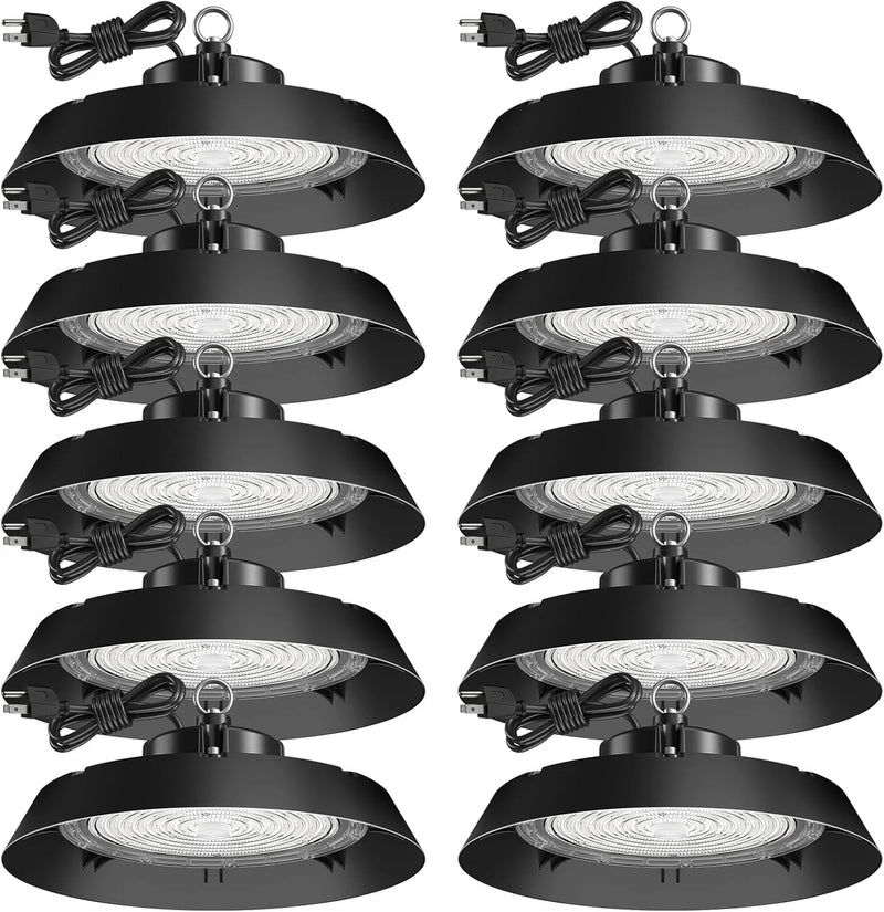 200-watt, 10 sets of UFO lamps, LED ceiling lights, 28,000 lumens, 5000K LED ceiling lights, 5-foot cable, can replace 650-watt metal halide/hot mercury lamps, suitable for gyms, factories, barns and storage areas. H3