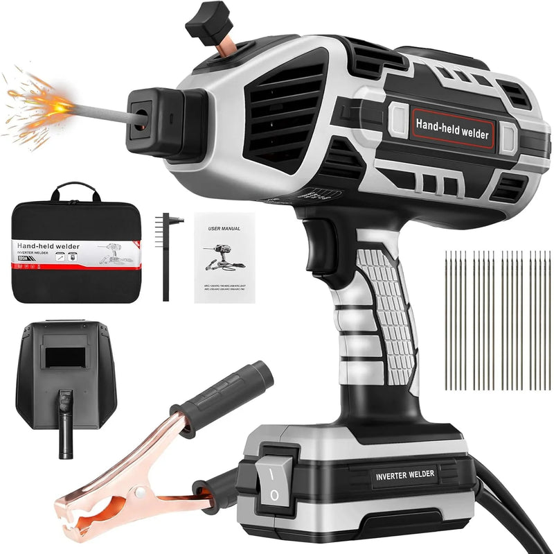 Portable Electric Welding Machine,110V Portable Welder Handheld with IGBT Inverter 5 Variable Current Adjustment,Portable ARC Welder Gun, Fits for 3/32" Wire Rods (Grey) F6