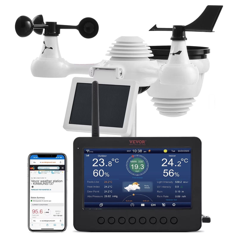 VEVOR 7-in-1 Wireless Weather Station with Wi-Fi,7 in TFT Colorful Display, Solar-Powered Outdoor Sensor, Indoor Outdoor Monitoring, Includes... I0