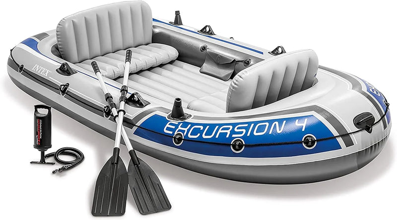 Excursion Inflatable Boat Series: Includes Deluxe 54in Boat Oars and High-Output Pump – SuperTough PVC – Adjustable Seats with Backrest – Fishing Rod Holders – Welded Oar Locks Q9