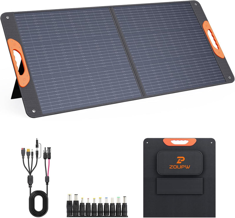 200 Watt Portable Solar Panel for Power Station,RV Essentials,200W 20V Foldable Solar Charger with Solar Cable,23.5% High Efficiency IP67 Waterproof 4 Kickstands for Camping RV Road Trip J8