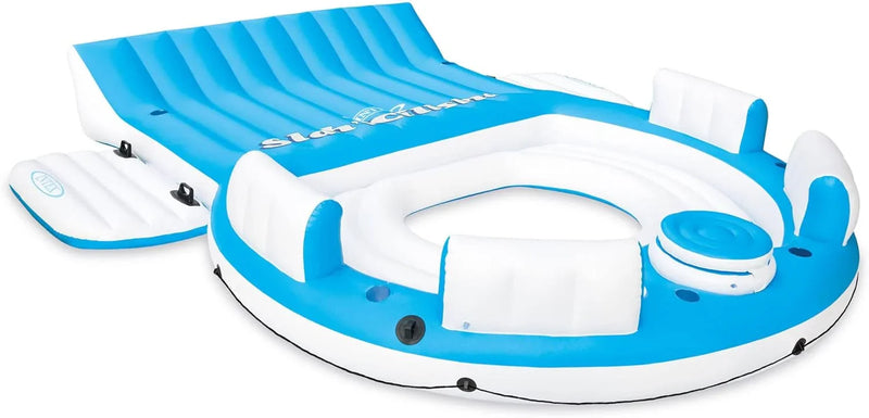 56299EP 145 x 125 x 20 Inch Splash N Chill Inflatable Lake and Pool Relaxation Island Lounger Seat for up to 7 Adults, Blue and White D4