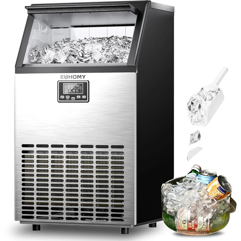 Commercial Ice Maker Machine, 100lbs/24H Stainless Steel Under Counter ice Machine with 33lbs Ice Storage Capacity, Freestanding Ice Maker. Q1