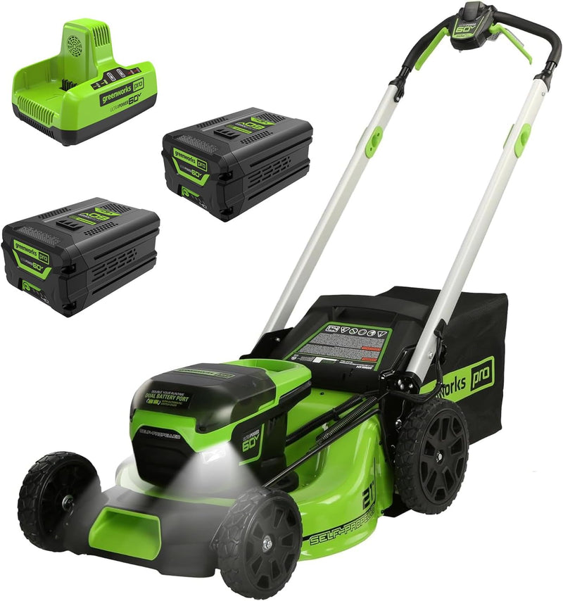 60V 21-inch self-propelled cordless lawn mower, brushless motor, LED lights, including 2 sets of 4.0 Ah batteries and a fast dual-port charger (compatible with 75 tools, running time 45 minutes) C9
