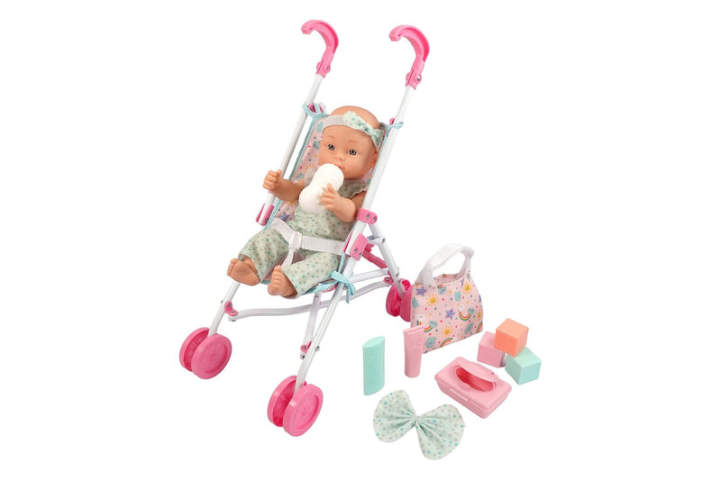 15" Baby Doll With Stroller And Accessories K4