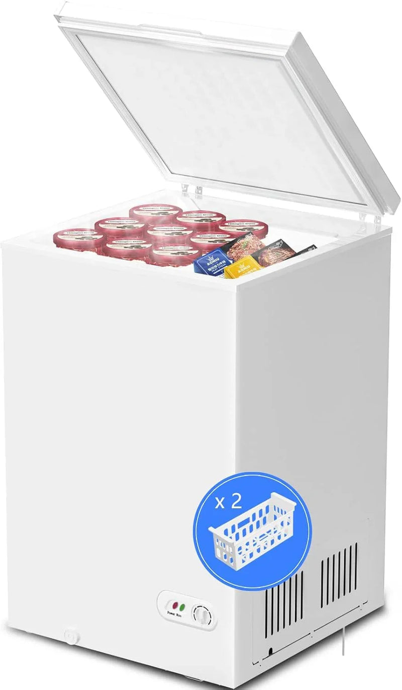 3.5 Cubic Feet Chest Freezer with 2 Removable Baskets Free Standing Top Open Door Compact Freezer with Adjustable Temperature for Home/Kitchen/Office/Bar (3.5 Cubic Feet, White) X3
