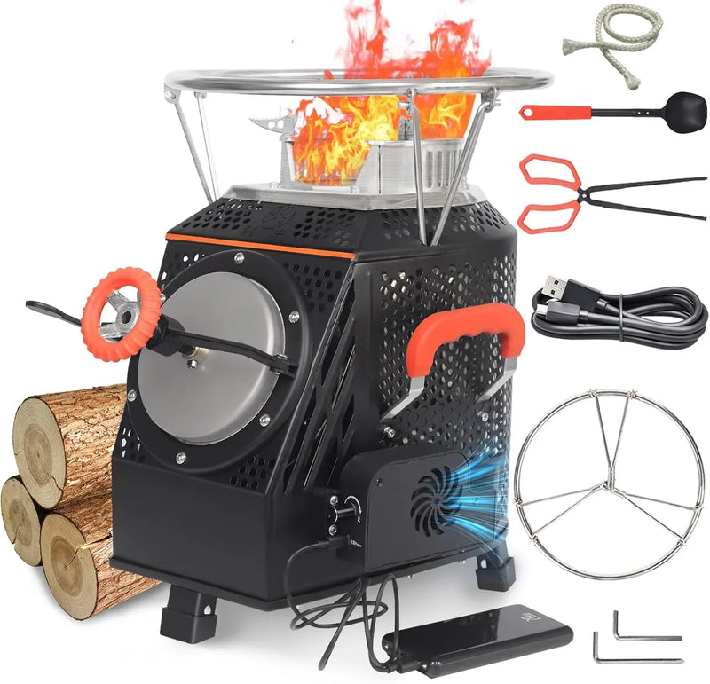 Wood Burning Camp Stove, Outdoor Portable Wood Burning Camp Stove, Large Stainless Steel Camping Stove for Outside Cooking Survival Campfire Patio Backyard Gathering 16"L x 13"W x 17"H3 J3