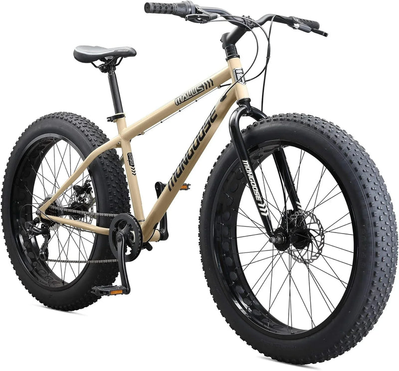 Mens and Women Fat Tire Mountain Bike, 26-Inch Bicycle Wheels, 4-Inch Wide Knobby Tires, Steel Frame, 7 Speed Drivetrain, Shimano Rear Derailleur, Disc Brakes N6